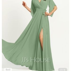 A-Line V-neck Floor-Length Bridesmaid Dress With Ruffle Split 